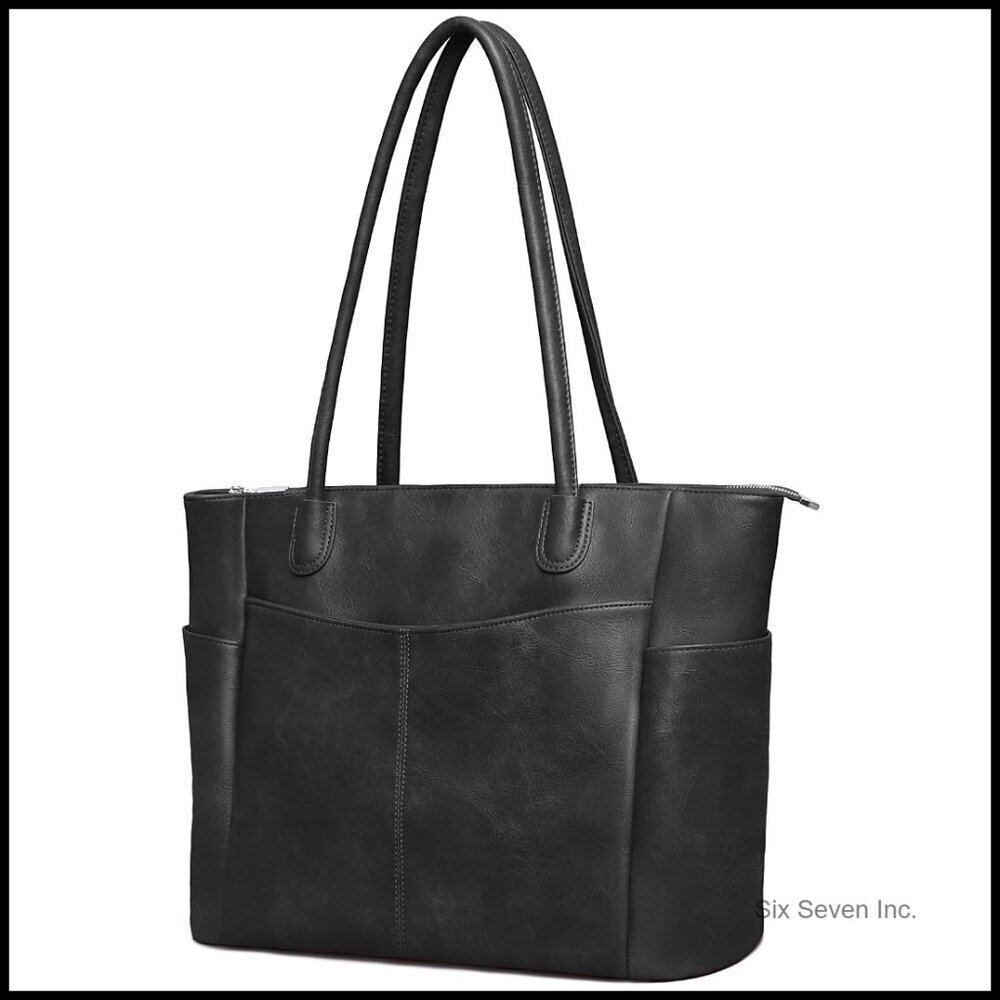 Large Vegan Leather Tote Bag with Zipper Work Purse Elegant Minimal Chic